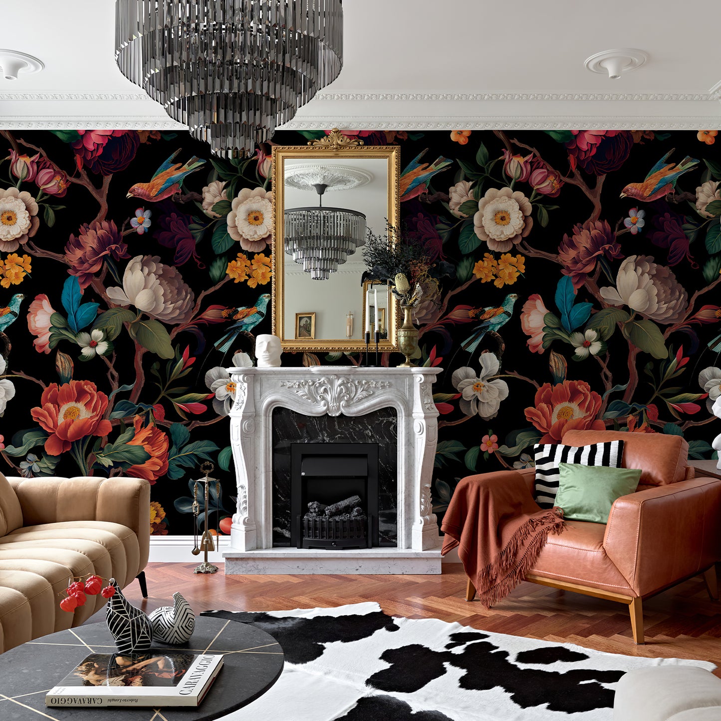 Special link-A4 sample of black floral vinyl