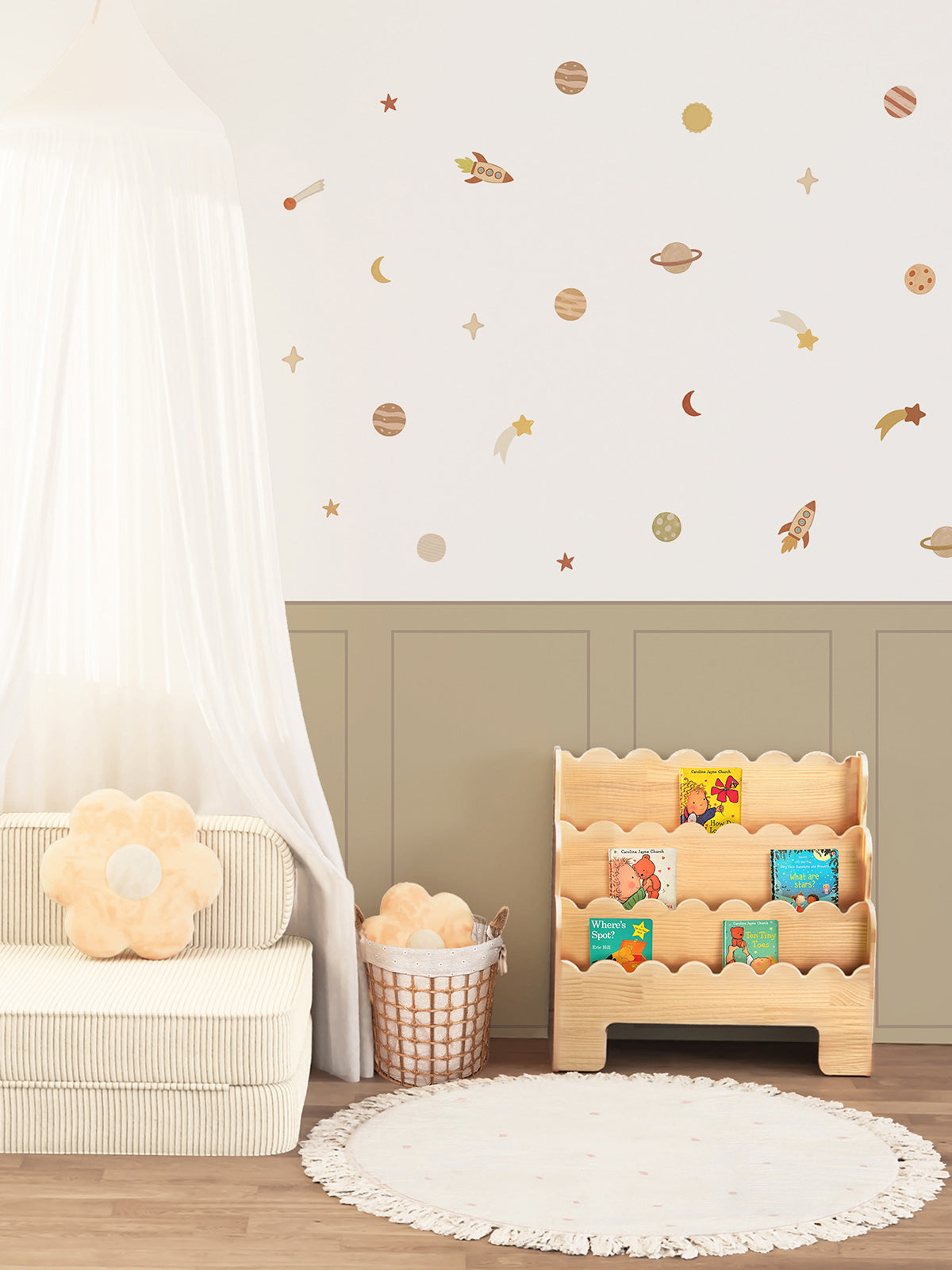 Children's Room Space Story Wall Decal Set Peel & Stick Space Wall Sticker Set for Kids Room