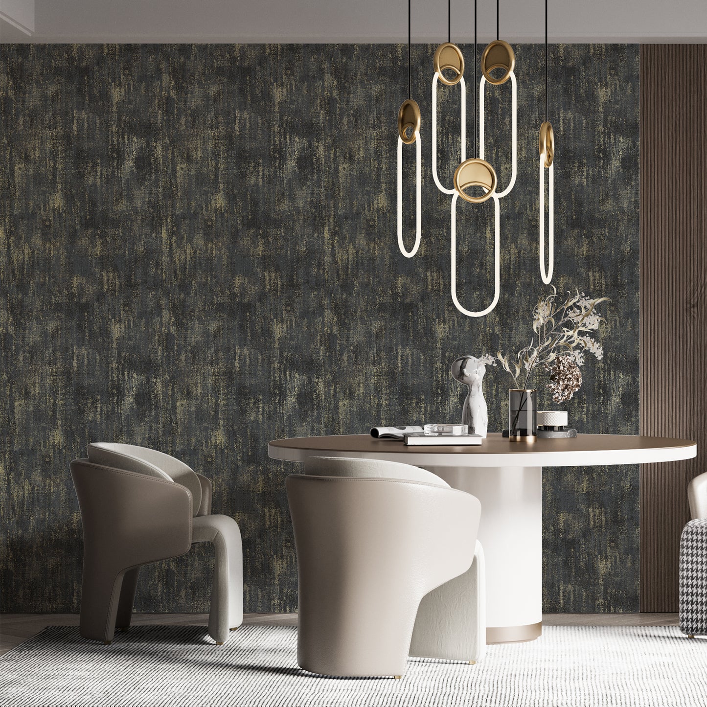 Special link-2 rolls Zeeko Black and Gold Textured Wallpaper Non Pasted 17.3"x 473" Vintage Metallic Wallpaper Textured Wall Paper Modern Luxury Contact Paper Non-Woven for Bedroom