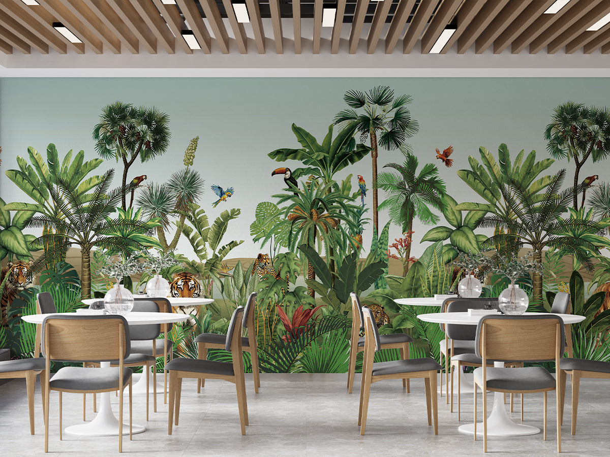 Animal Tiger in the Jungle Green Wallpaper Mural