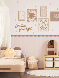 Pink Peel and Stick Wall Panel Set with Wooden Frames Wooden Letters and Floral Decals for Girls Room