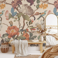 Yellow Floral Wallpaper Mural Vintage Botanical Wall Decor for Bedroom