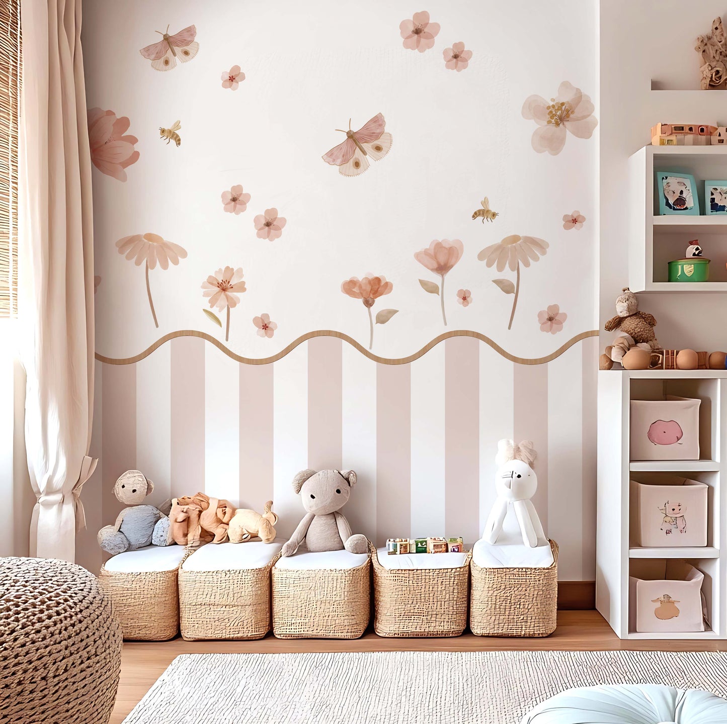 Blush Floral Butterfly Nursery Peel and Stick Wall Decals | ZeekoHome