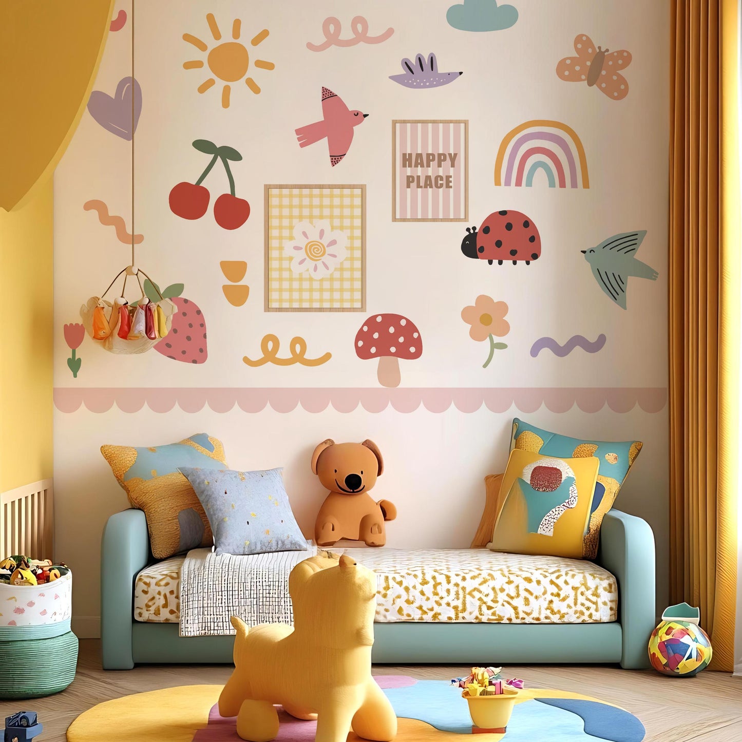 Playful Garden Wall Decals 4-Piece Set for Happy Room Décor