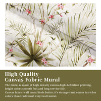 Close-up of botanical canvas wall mural showing textured fabric and detailed floral printing