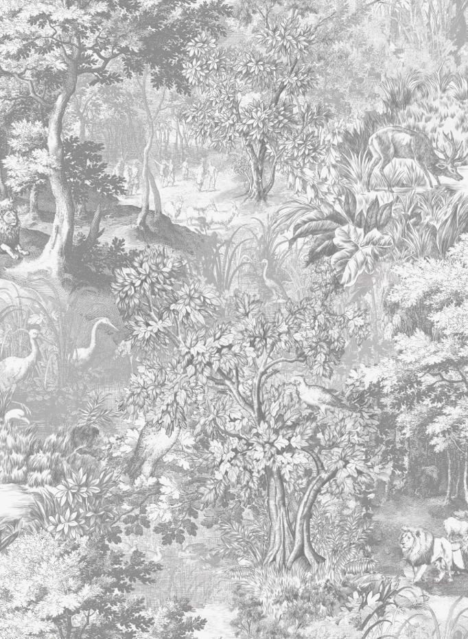 Vintage Funny Jungle Gray Wallpaper Mural