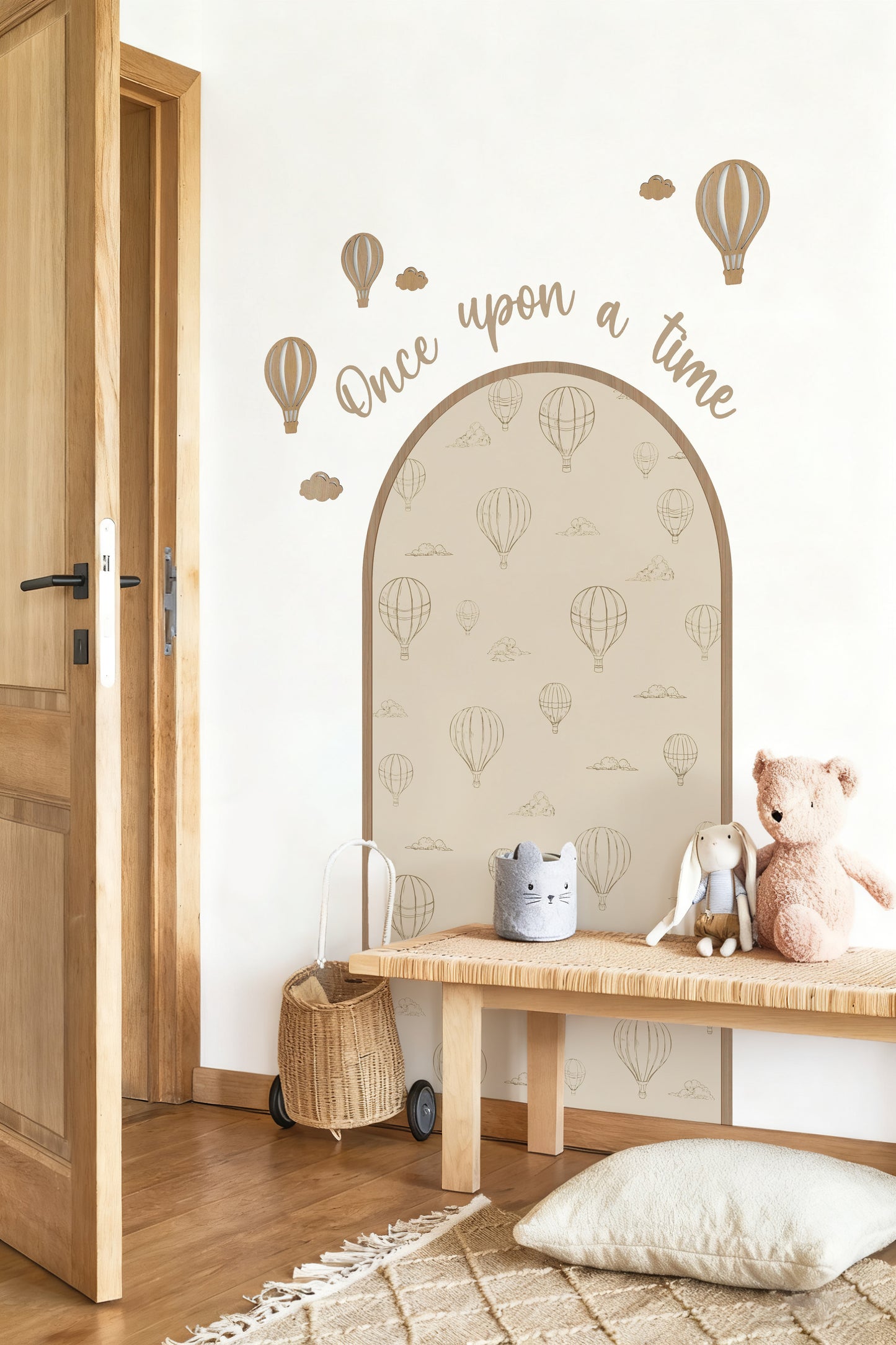 Peel & Stick Balloon Arch Wall Decal Set with Wooden Arch & Full Wooden Accessories