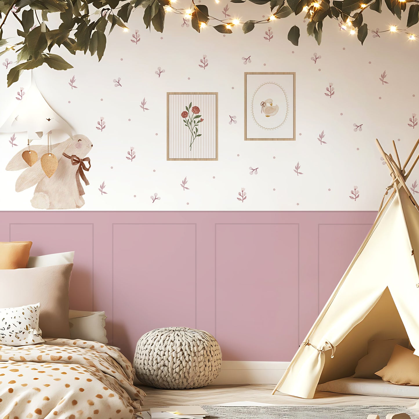 Pastel Canvas Bunny Nursery Peel and Stick Wall Decal Set | ZeekoHome