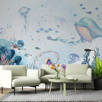 Fixed size：Watercolor Underwater Whale Kids Wallpaper Mural