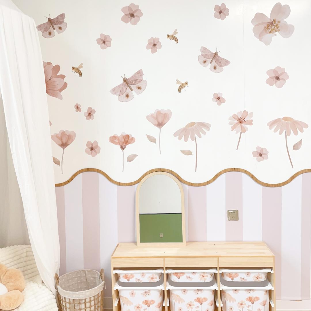Blush Floral Butterfly Nursery Peel and Stick Wall Decals | ZeekoHome