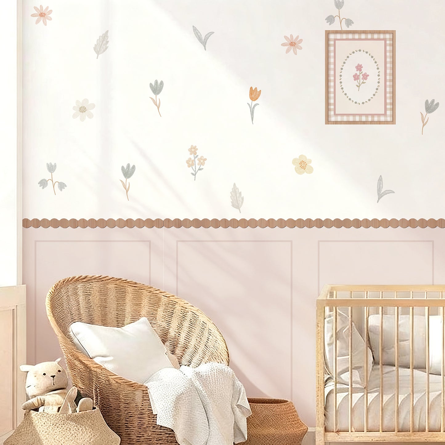 Peel and Stick Wall Border Decals Scalloped Trim Floral Wall Decals for Nursery & Girls Room