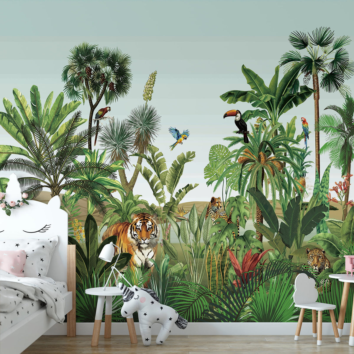 Animal Tiger in the Jungle Green Wallpaper Mural