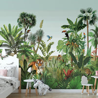 Animal Tiger in the Jungle Green Wallpaper Mural