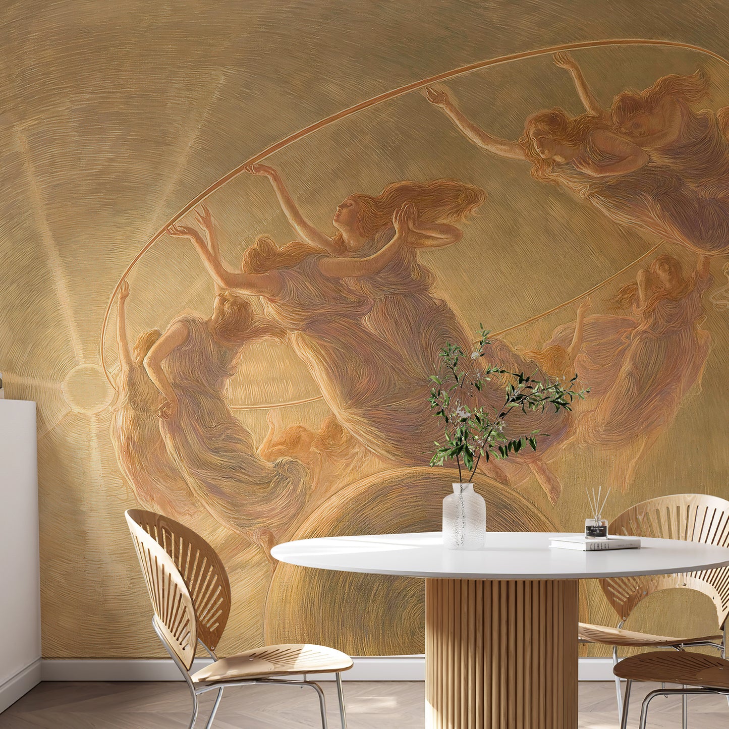 Zeeko Large Wall Mural Beige Figures Canvas Painting Wallpaper 148" W x 110" H The Dance of The Hours Mural Art Murals