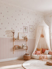 Bloom Light Pink Floral Nursery Wall Decals with Wainscoting Panels