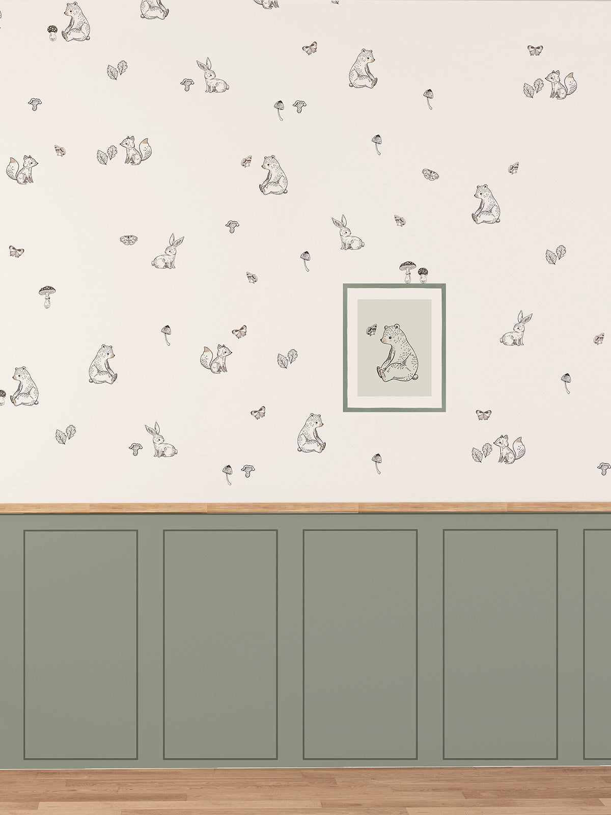 Children's Room Woodland Wall Decal Set Bear Bunny Fox Stickers Wainscoting-Style Panel Decals
