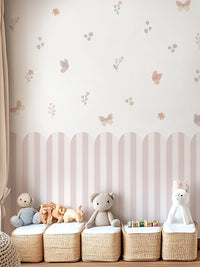 Children's Room Blush Scallop Fence Peel and Stick Wall Decals Set Butterfly & Floral Wall Stickers