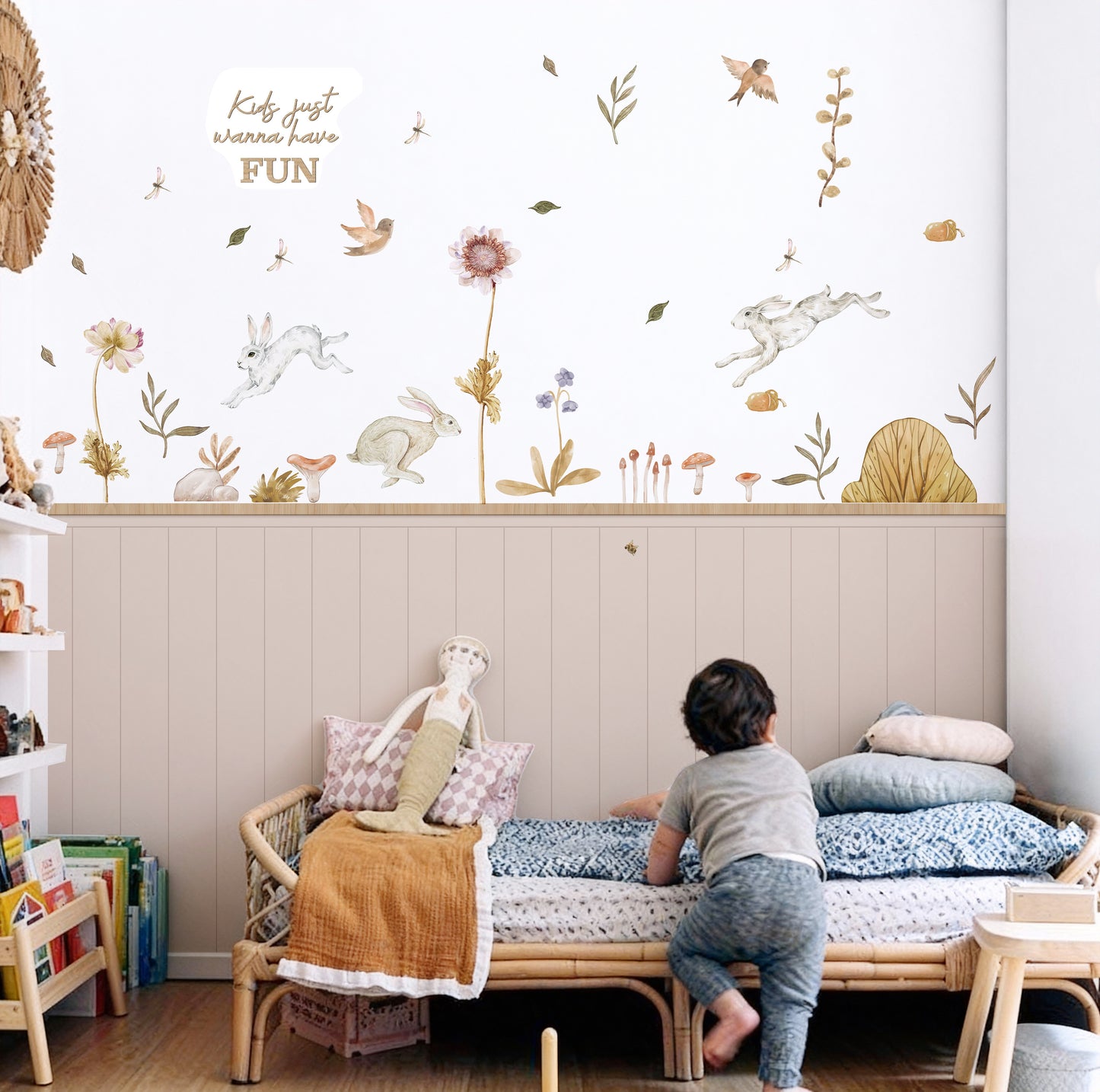 Whimsical Bunny & Nature Wall Decals 4-Piece Set for Playful Nursery Décor