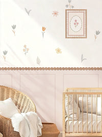 Peel and Stick Wall Border Decals Scalloped Trim Floral Wall Decals for Nursery & Girls Room