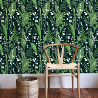Vintage Floral Wallpaper Peel and Stick Wallpaper Green Leaf Lily of The Valley Botanical Wallpaper Self Adhesive Removable for Renter Friendly 480" X 17.3"