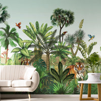 Animal Tiger in the Jungle Green Wallpaper Mural