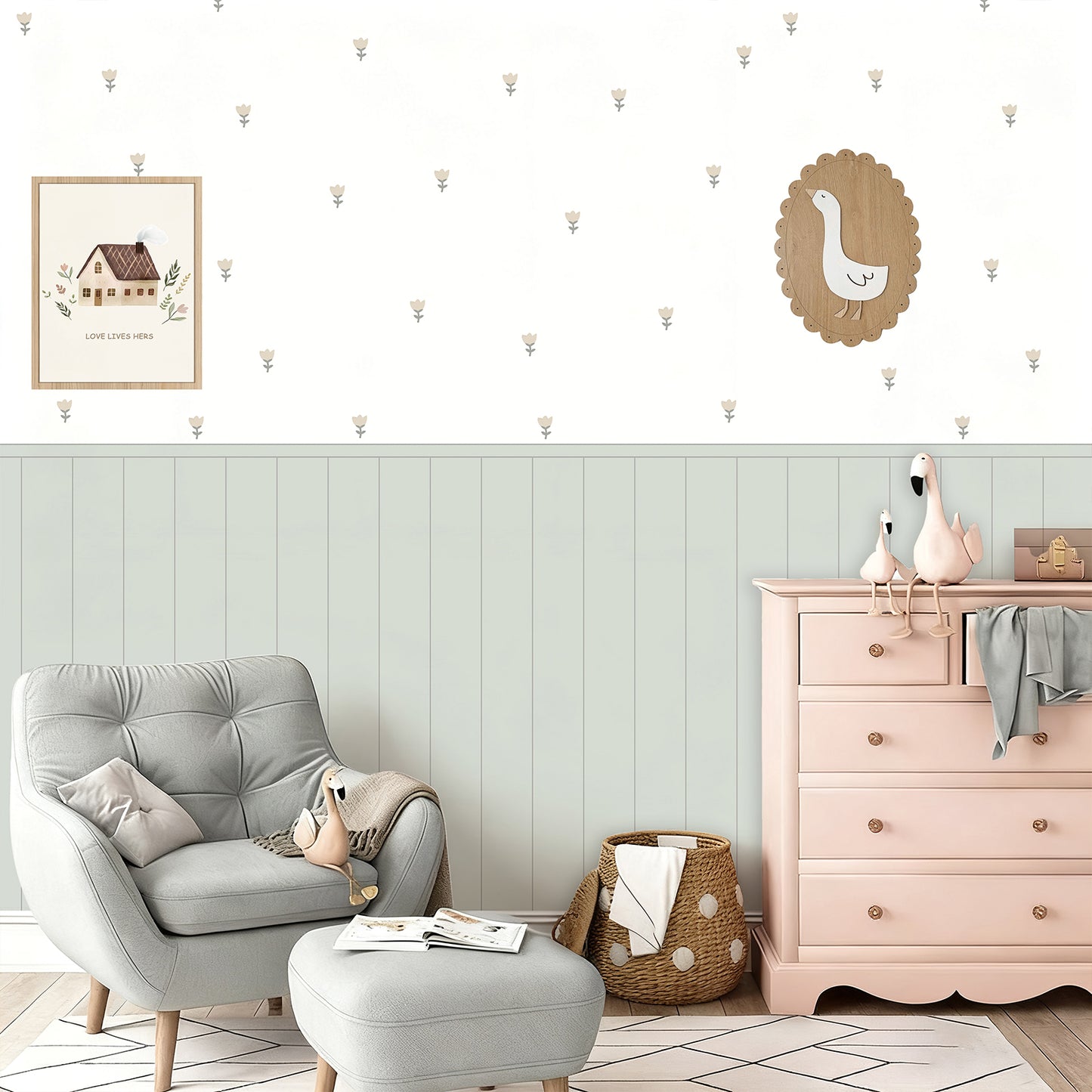 Sage Green Goose Nursery Peel and Stick Wall Decals | ZeekoHome