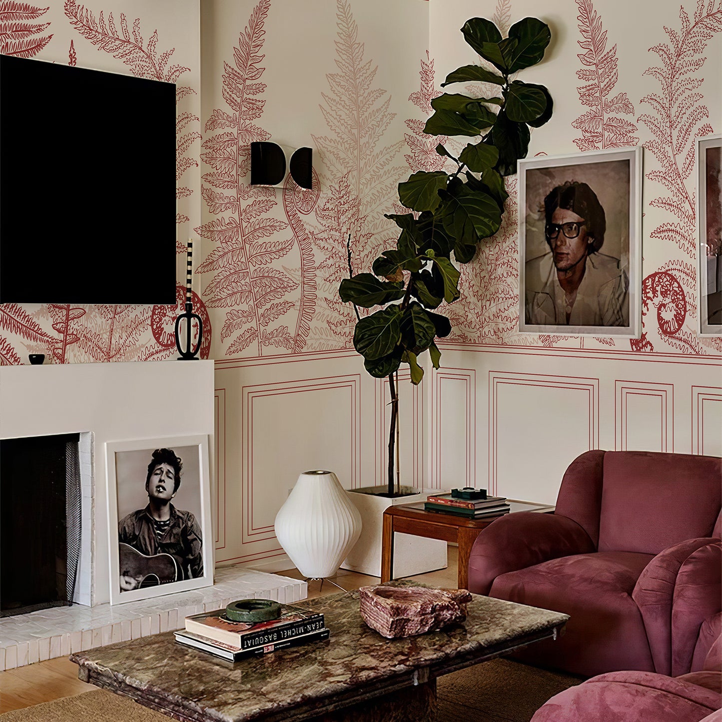 Wall Panel Red Fern Leaf Wallpaper Mural