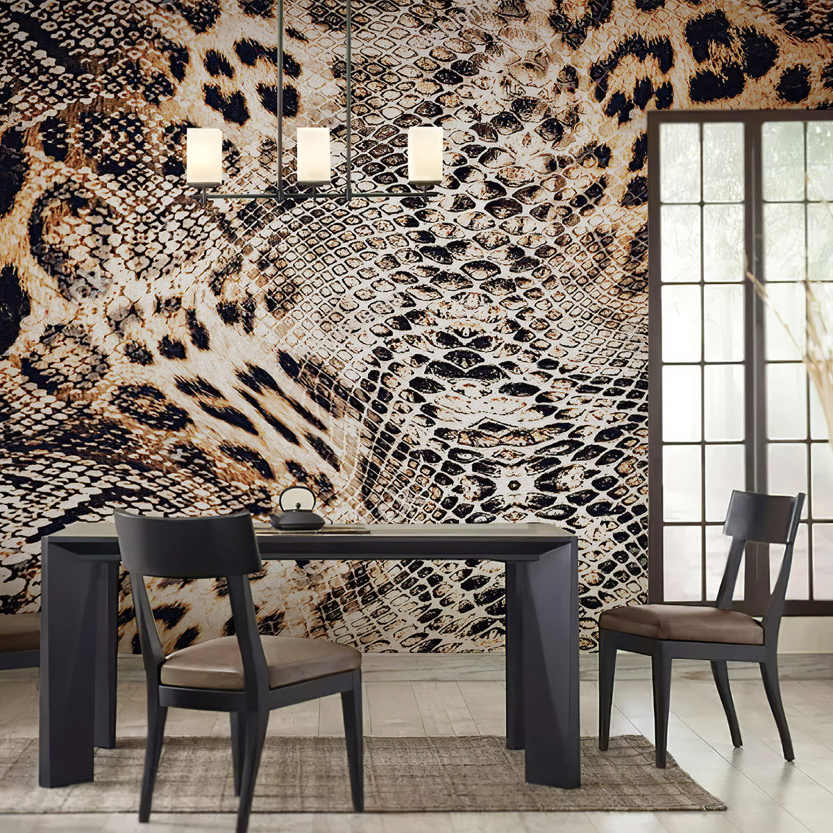 Leopard Snake Print vintage wall mural dining room background