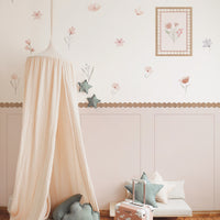 Peel and Stick Girl's Room Decals Pink Wall Border Decals Scalloped Trim Floral Wall Stickers for Nursery