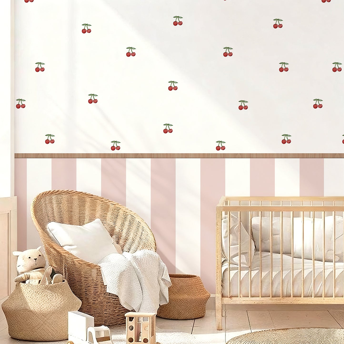 Cherry Pink Stripe Nursery Peel and Stick Wall Decals | ZeekoHome