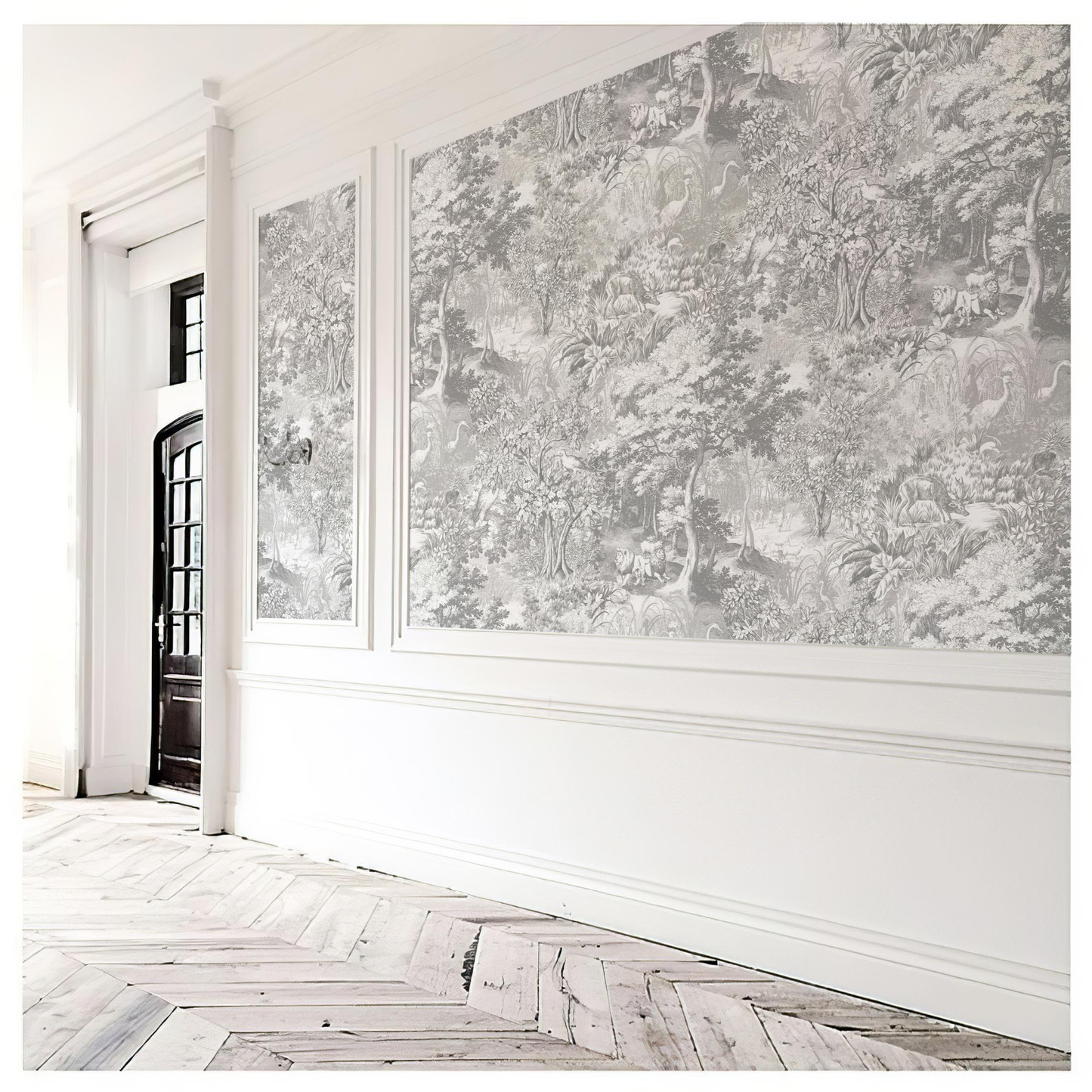 Vintage Funny Jungle Gray Wallpaper Mural