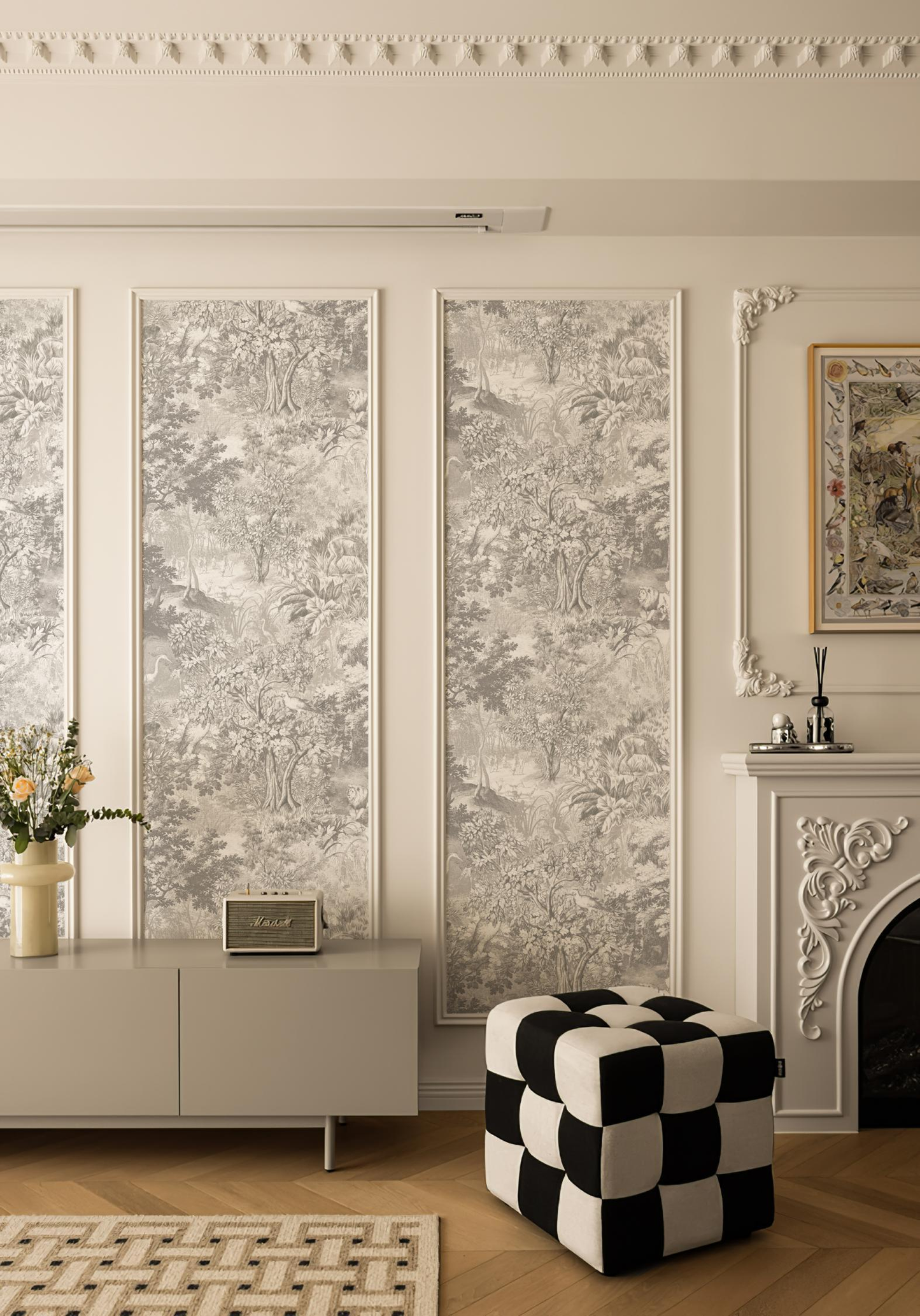 Vintage Funny Jungle Gray Wallpaper Mural