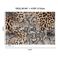 Leopard Snake Print removable wall mural dimension chart 144"x100" 6 strips