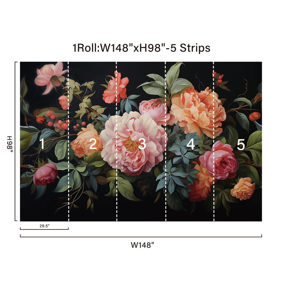 Fixed size：Floral Magnificent Years Wallpaper Mural