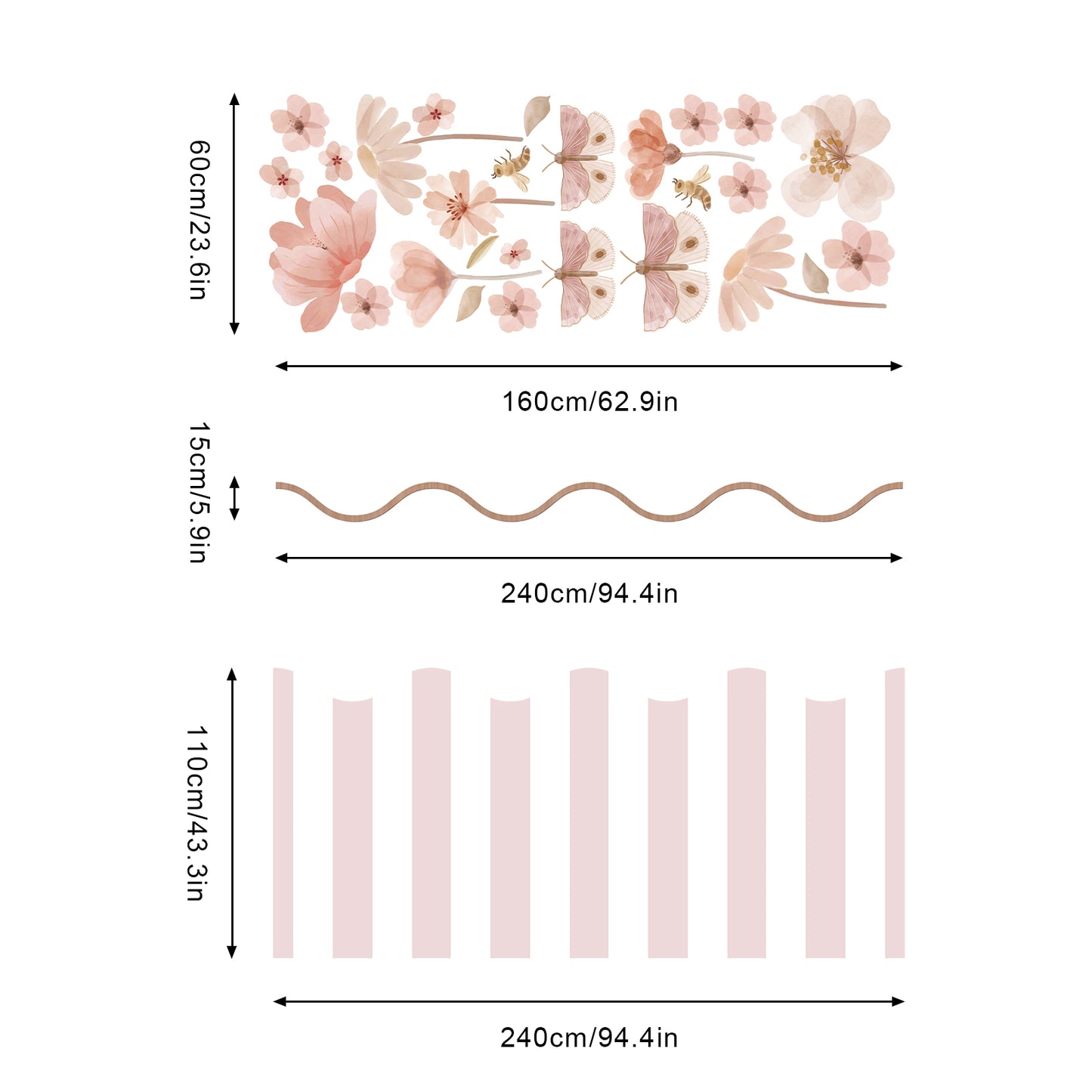 Blush Floral Butterfly Nursery Peel and Stick Wall Decals | ZeekoHome