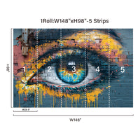 148 x 98 inch graffiti eye wall mural size guide with five installation panels