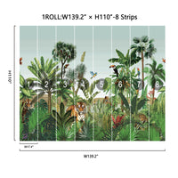 Fixed size：Animal Tiger in the Jungle Green Wallpaper Mural