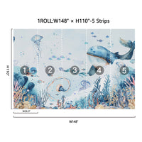Fixed size：Watercolor Underwater Whale Kids Wallpaper Mural