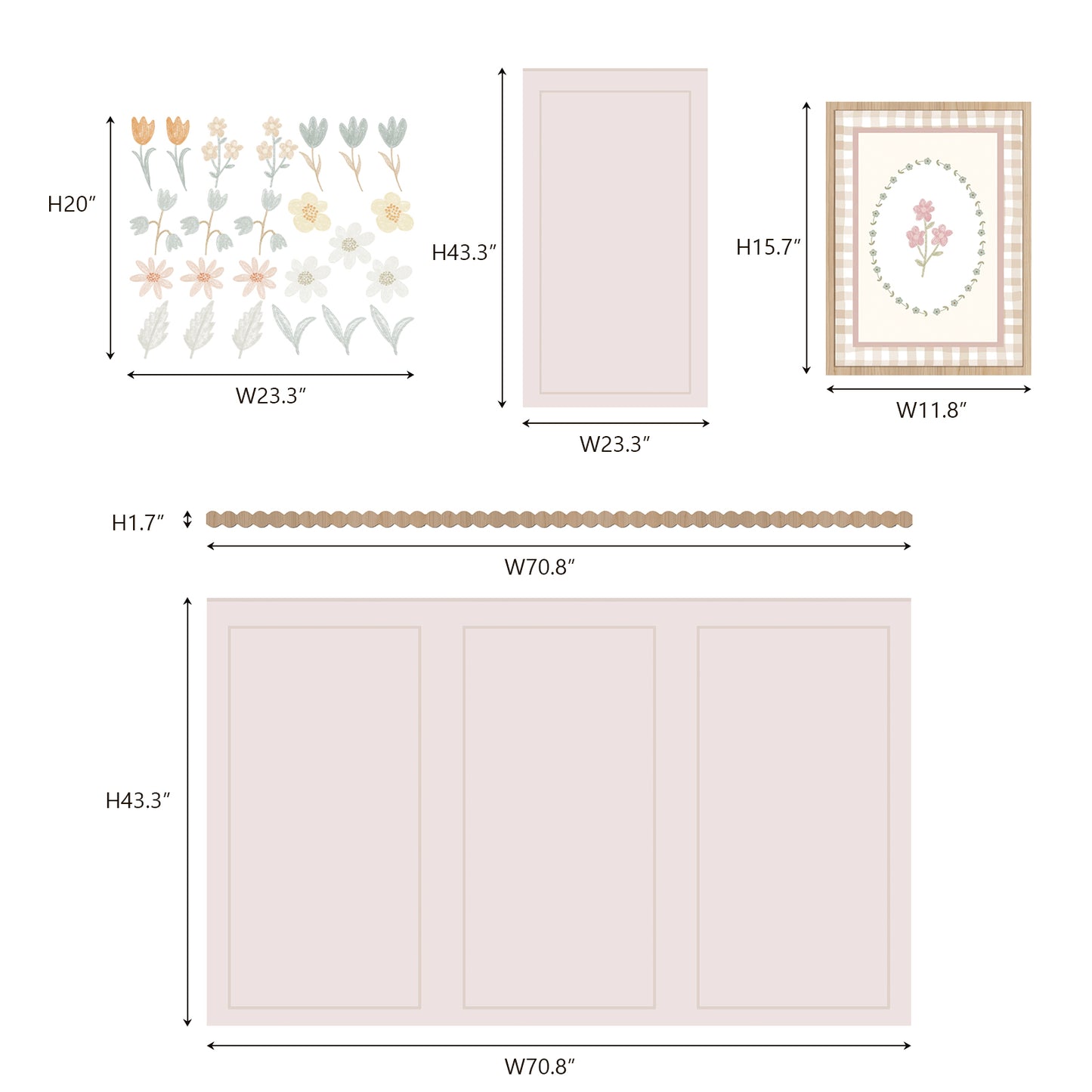 Peel and Stick Wall Border Decals Scalloped Trim Floral Wall Decals for Nursery & Girls Room