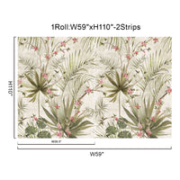 59 x 110 inch botanical wall mural set with two 29.5-inch-wide panels