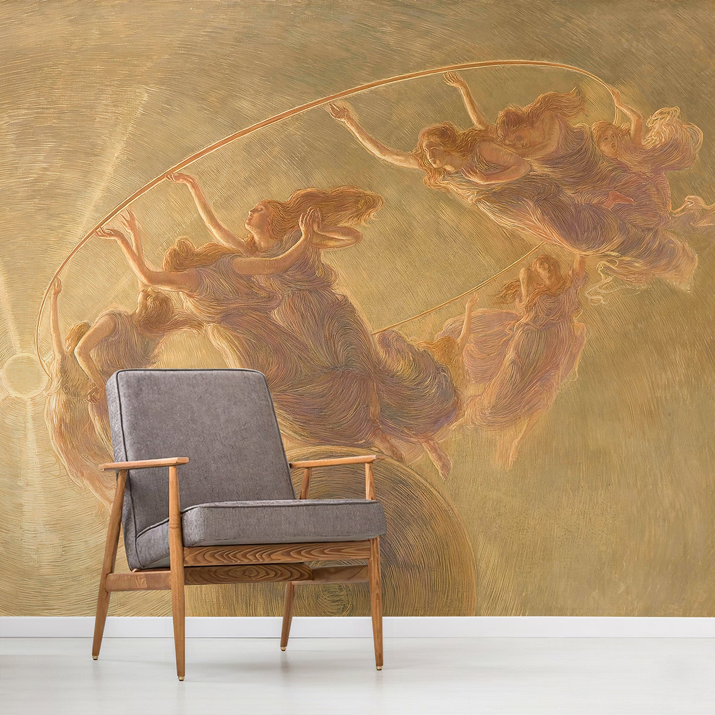 Zeeko Large Wall Mural Beige Figures Canvas Painting Wallpaper 148" W x 110" H The Dance of The Hours Mural Art Murals