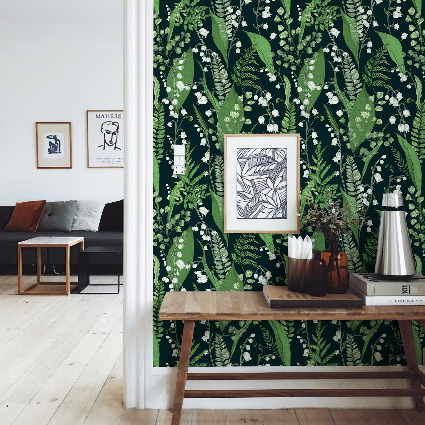 Vintage Floral Wallpaper Peel and Stick Wallpaper Green Leaf Lily of The Valley Botanical Wallpaper Self Adhesive Removable for Renter Friendly 480" X 17.3"