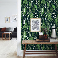 Vintage Floral Wallpaper Peel and Stick Wallpaper Green Leaf Lily of The Valley Botanical Wallpaper Self Adhesive Removable for Renter Friendly 480" X 17.3"