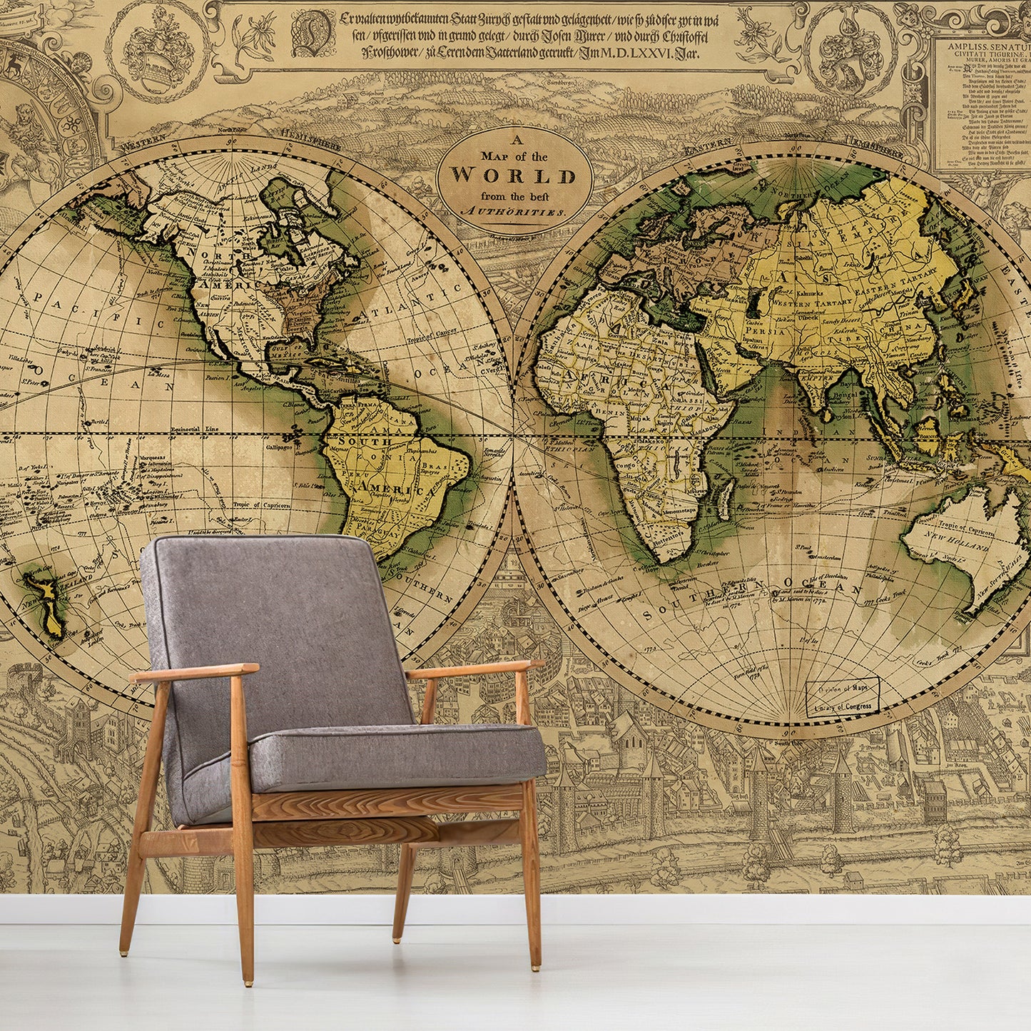 Zeeko Large 3D Vintage World Map Wall Mural