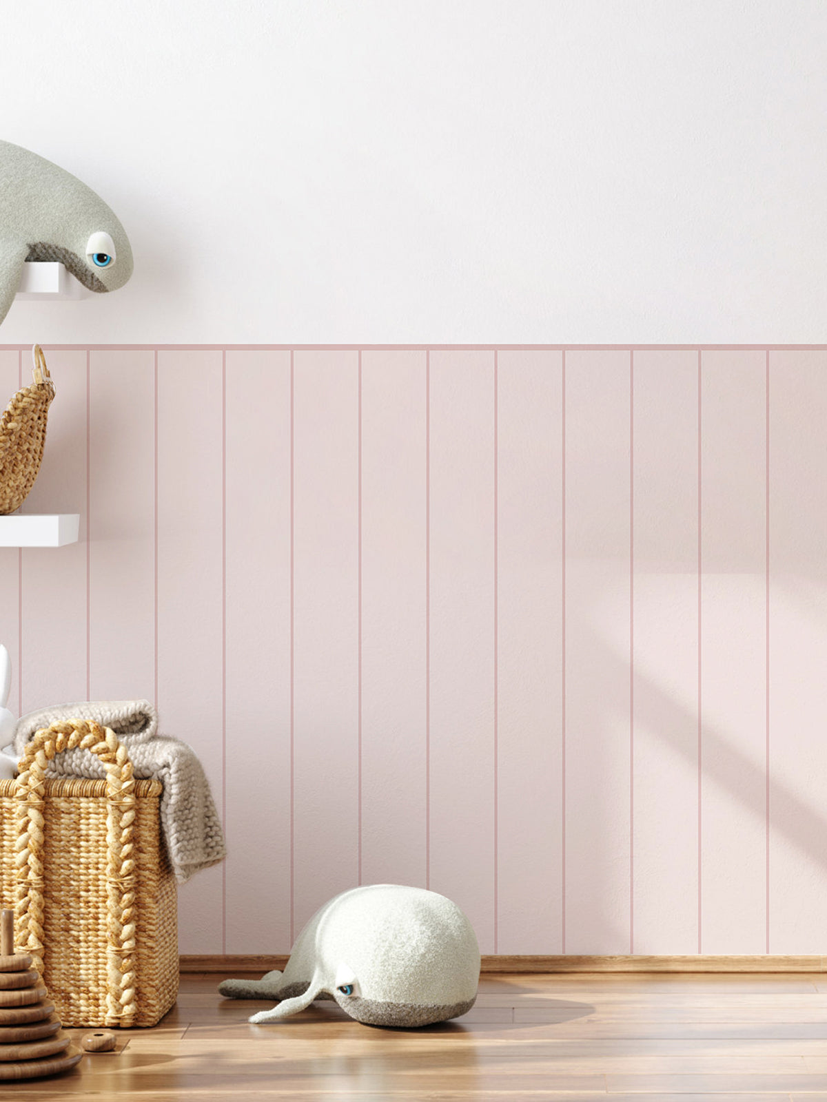 Children's Room Blush Pink Peel & Stick Wainscoting Sticker Kit Watercolor Wildflower Butterfly Wall Decals