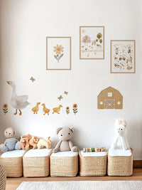 Children's room Farm Goose Wall Decal Set with Striped Wall Panels Peel & Stick Nursery Decor