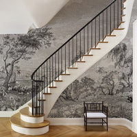 Fixed size：Vintage Susuno Jungle Gray Wallpaper Mural