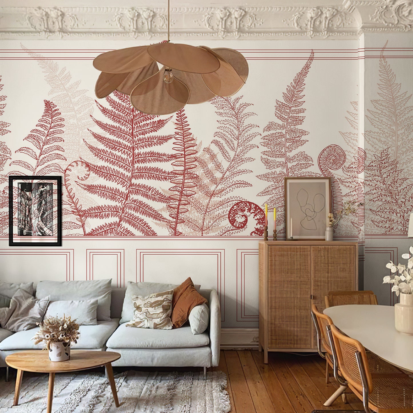 Wall Panel Red Fern Leaf Wallpaper Mural