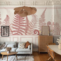 Wall Panel Red Fern Leaf Wallpaper Mural