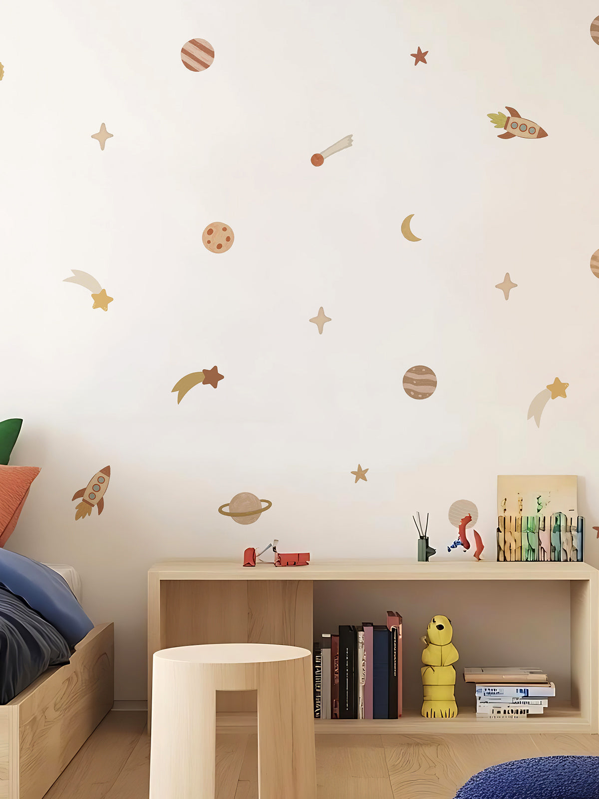 Children's Room Space Story Wall Decal Set Peel & Stick Space Wall Sticker Set for Kids Room